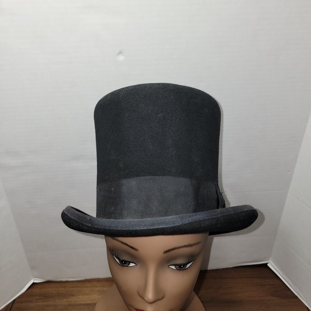 100% Wool Black Top Hat The Mad Hatter by The Hat People Texas - Size 7 1/8 57